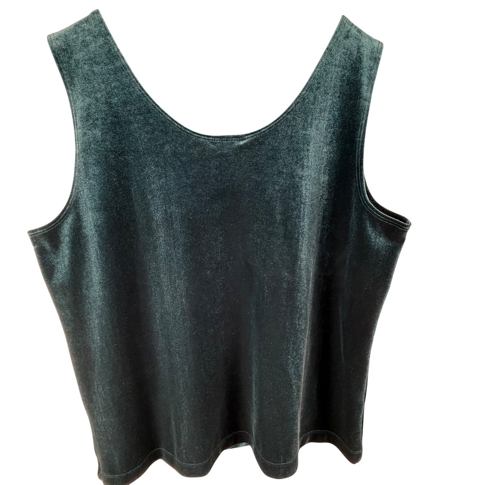 VTG Chicos Womens Teal Green Velvet Tank Top Scoop Neck Sleeveless Sz 3/XL/16